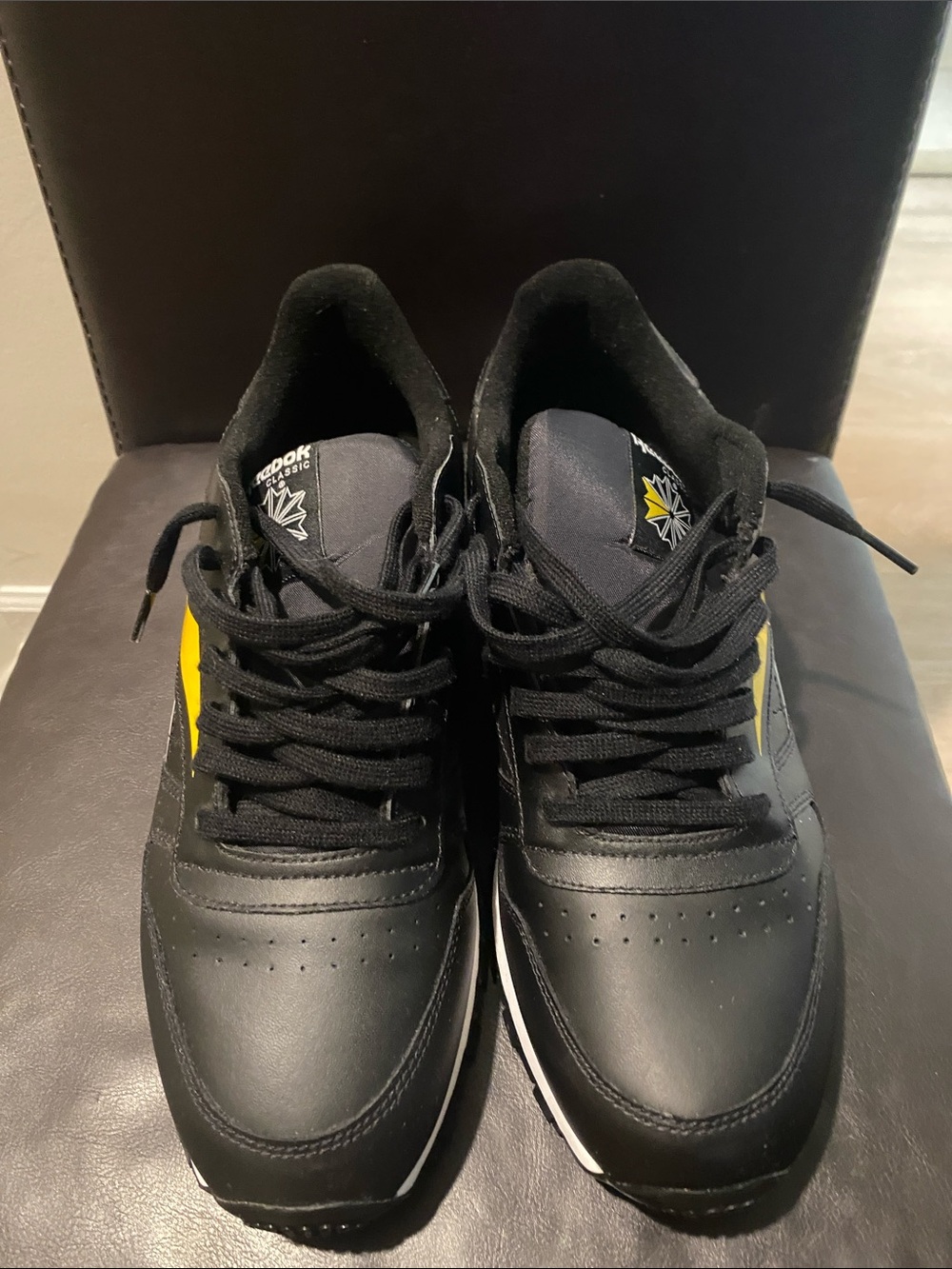 Reebok Men's Black Sneakers with Yellow Accents